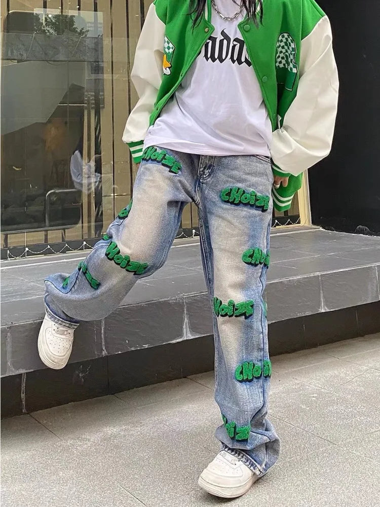 High-Waist Embroidered Denim Jeans