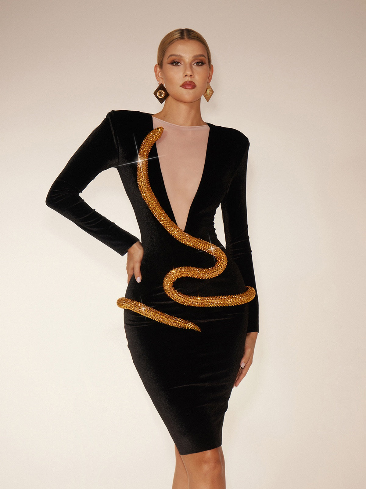 Diamond Snake Velvet Mini Dress - View 4