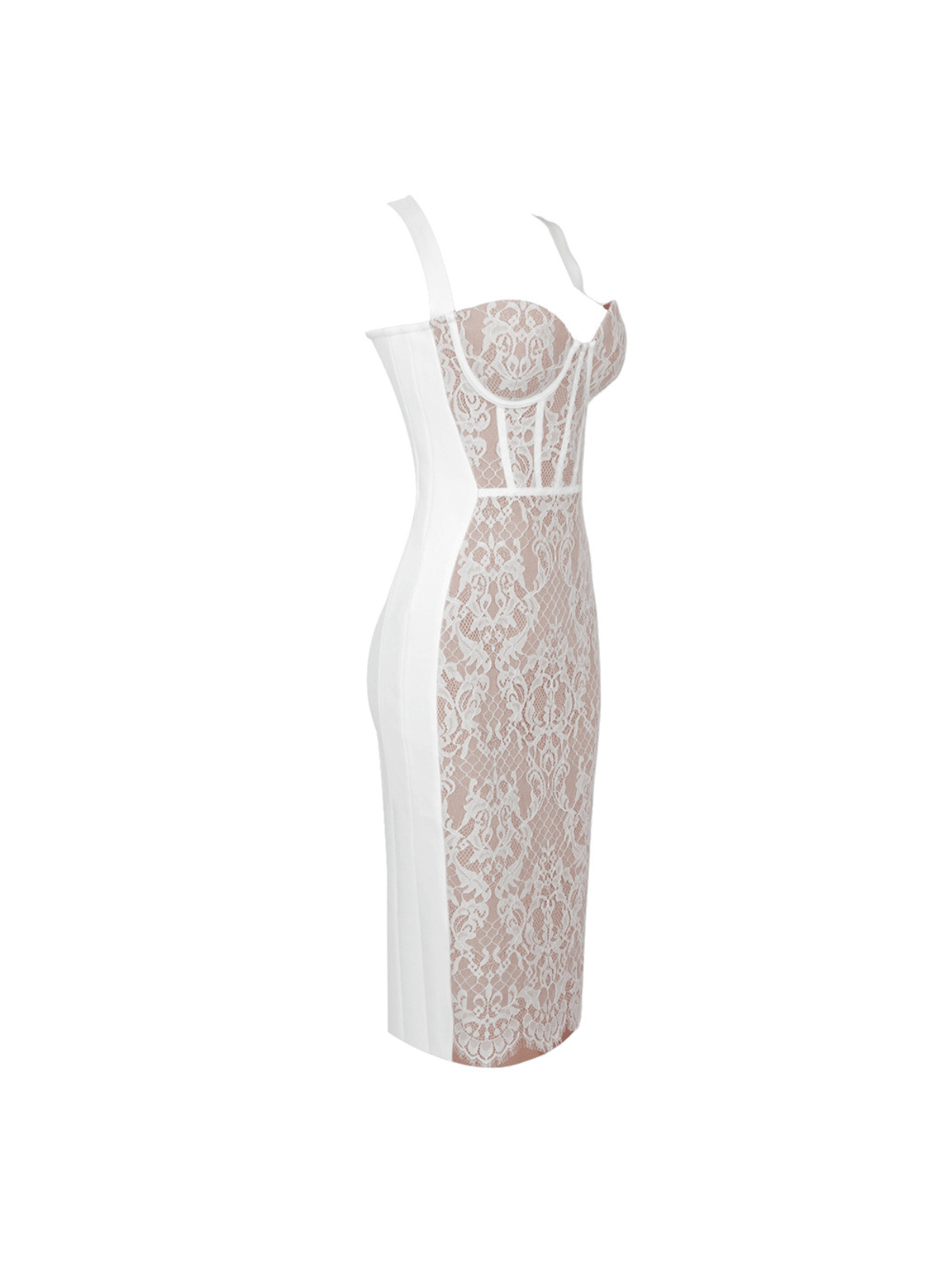 Floral Lace Corset Sweetheart Wide Strap Bodycon Midi Dress