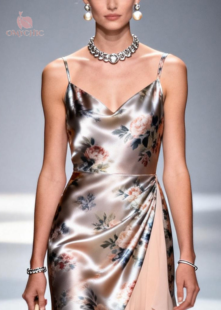 Fine Apricot Ruffled Patchwork Silk Mini Dress Summer - View 2