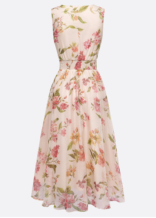 Floral Print Wrap V-Neck Sleeveless Belted Pleated Midi Dress