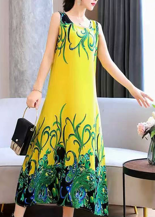 Scroll Border Print Crew Neck Sleeveless Midi Dress