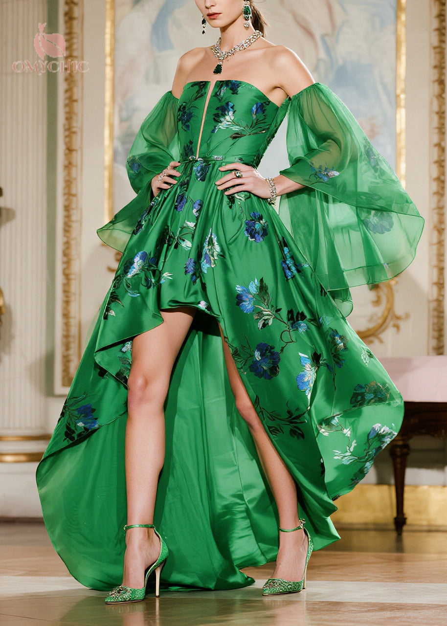 Fine Green Strapless Low High Design Chiffon Vestidos Dresses Summer - View 3