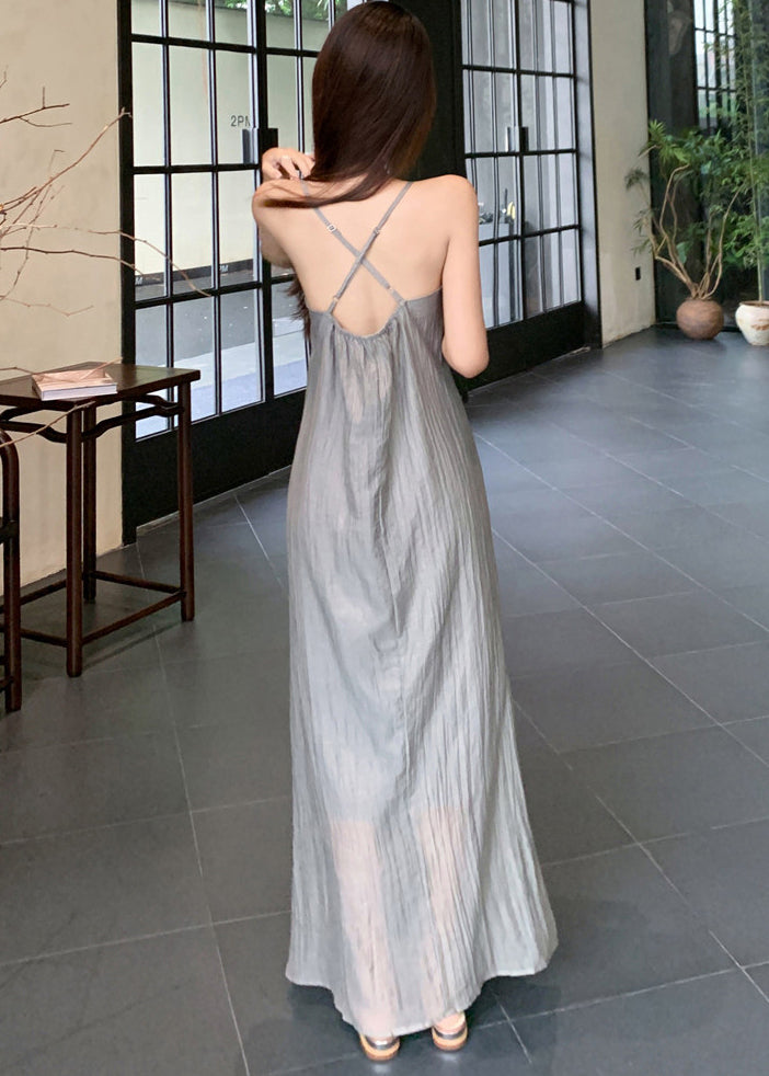 Halter Neck Asymmetric Draped Crinkle Chiffon Two Piece Set