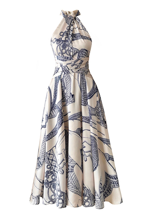 Fine O-Neck Print Chiffon Halter Maxi Dress Sleeveless - View 5