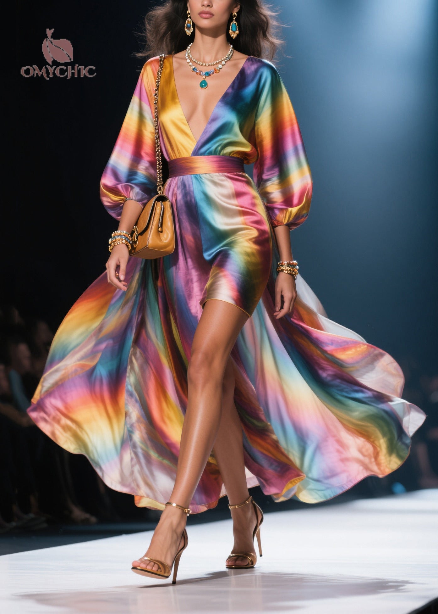 Fine Rainbow Tie Dye Exra Large Hem Chiffon Maxi Dress Summer - View 3