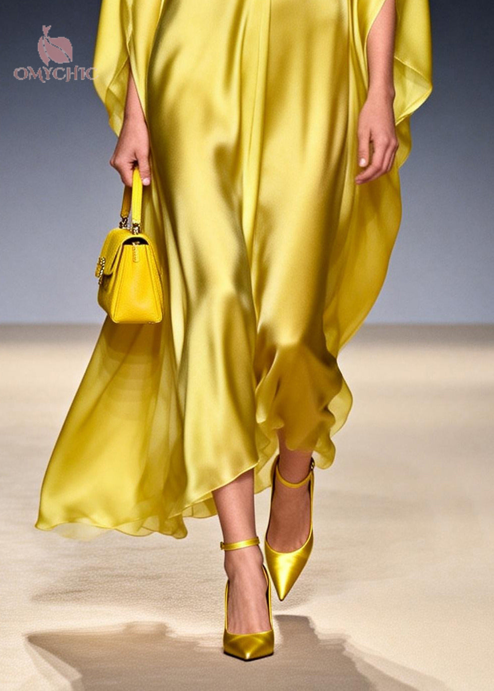 Satin Deep V-Neck Batwing Sleeve Draped Kaftan Maxi Dress