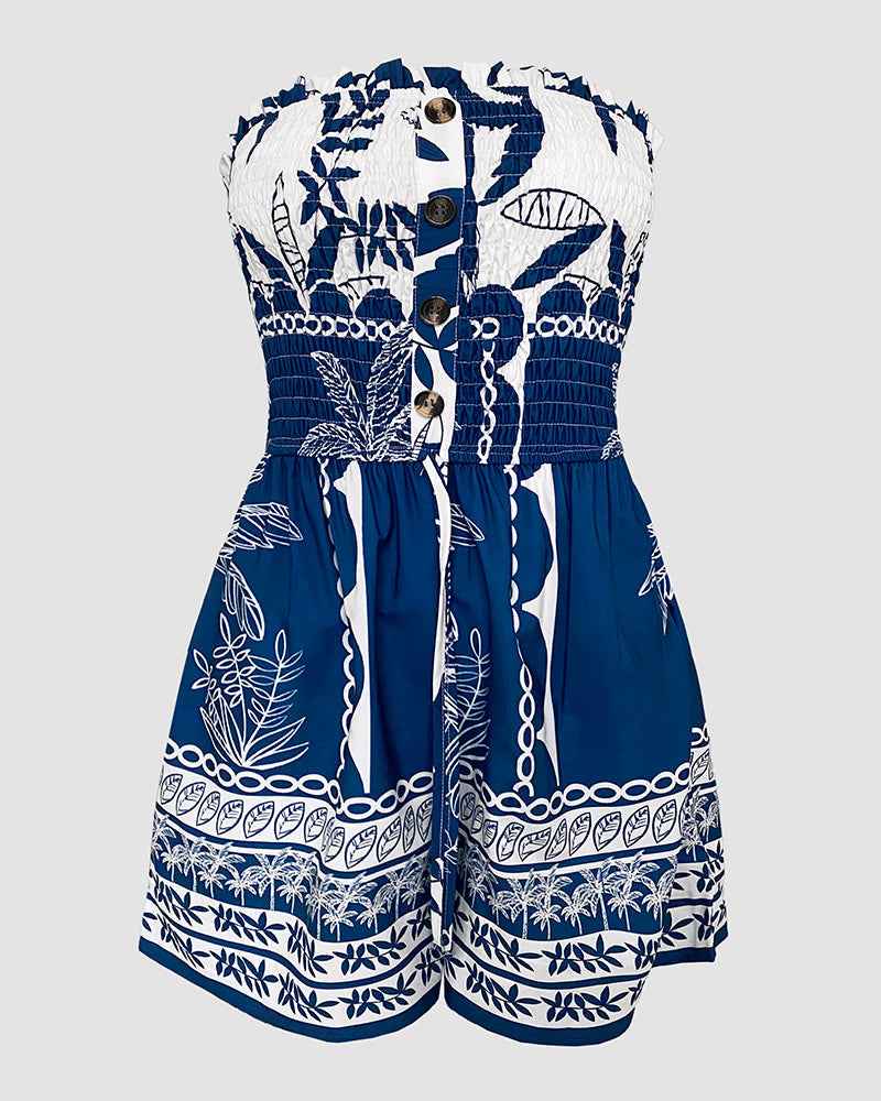 Vibrant Floral Women's Summer Romper with Adjustable Straps & Pockets