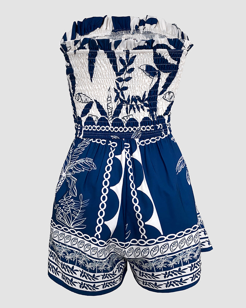 Vibrant Floral Women's Summer Romper with Adjustable Straps & Pockets