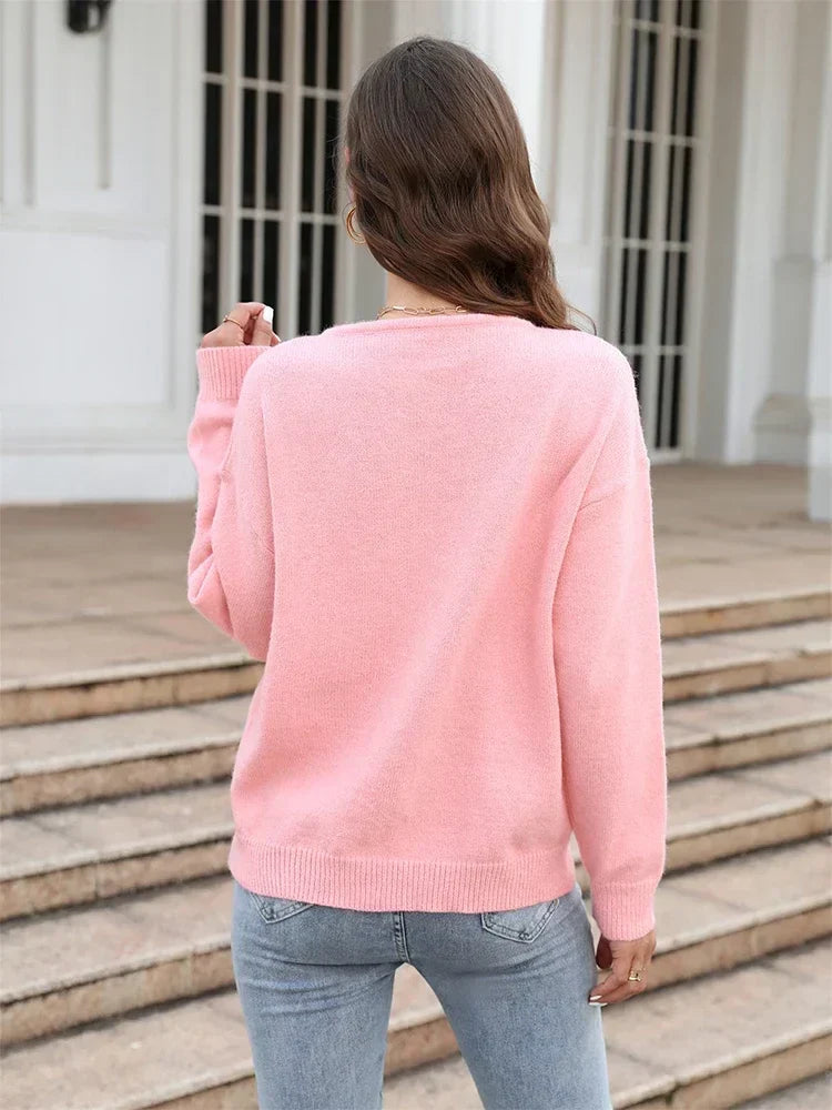 Fitshinling Heart Long Sleeve Cozy Green Sweater