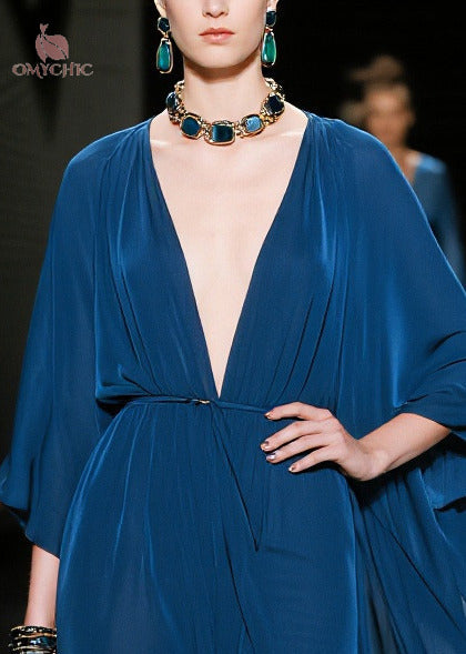 Fitted Navy Oversized Chiffon Maxi Dresses Summer - View 2