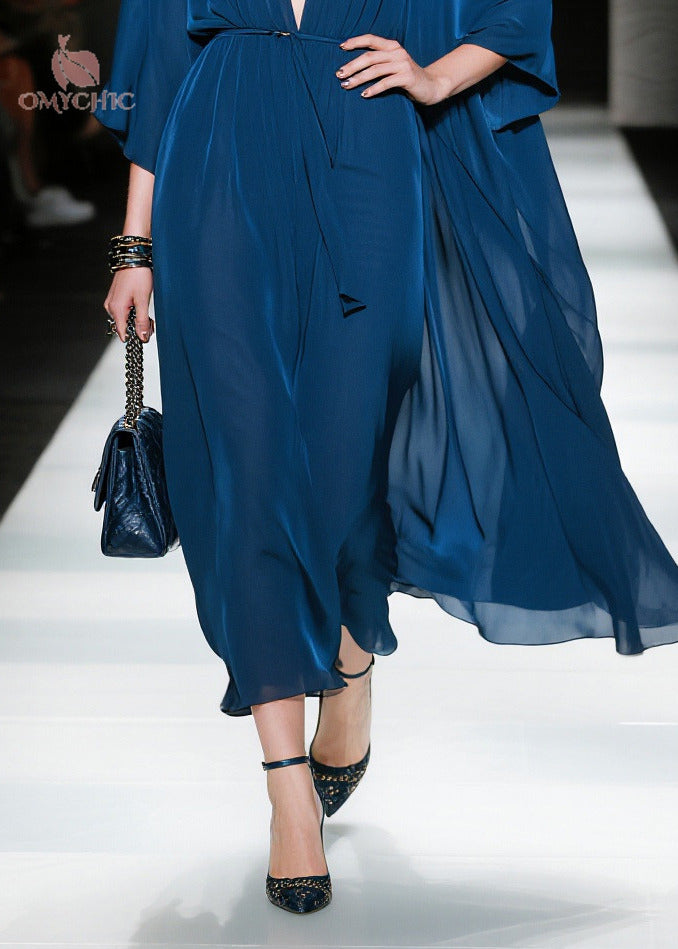 Fitted Navy Oversized Chiffon Maxi Dresses Summer - View 4