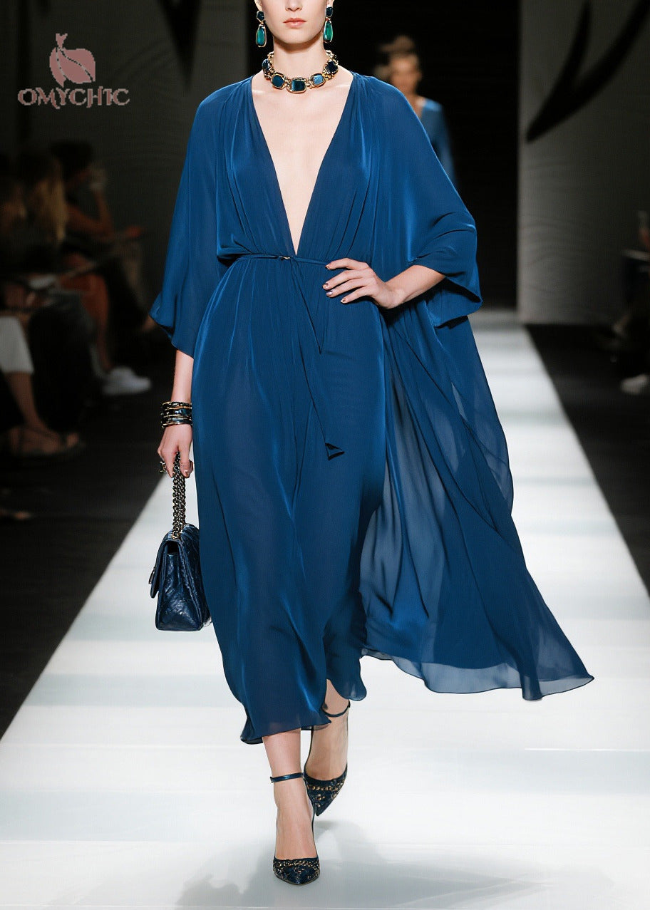 Fitted Navy Oversized Chiffon Maxi Dresses Summer - View 5