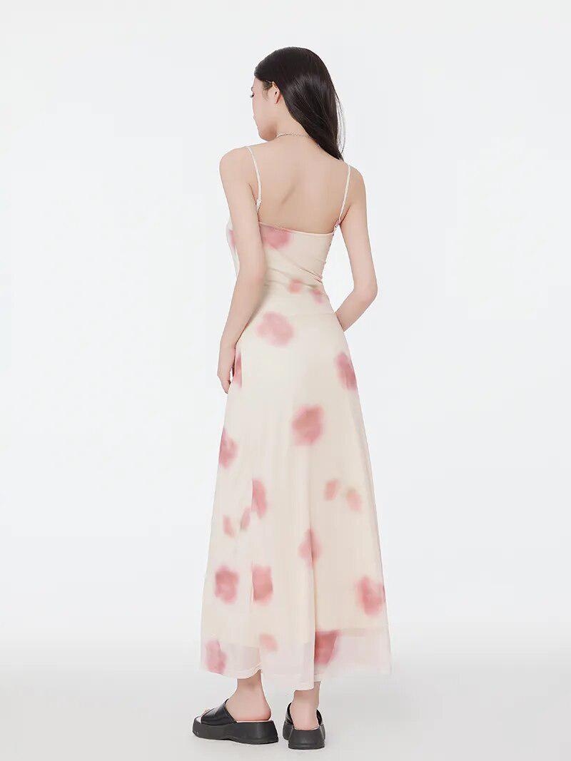 Floral Mesh Spaghetti Strap Maxi Dress - View 3