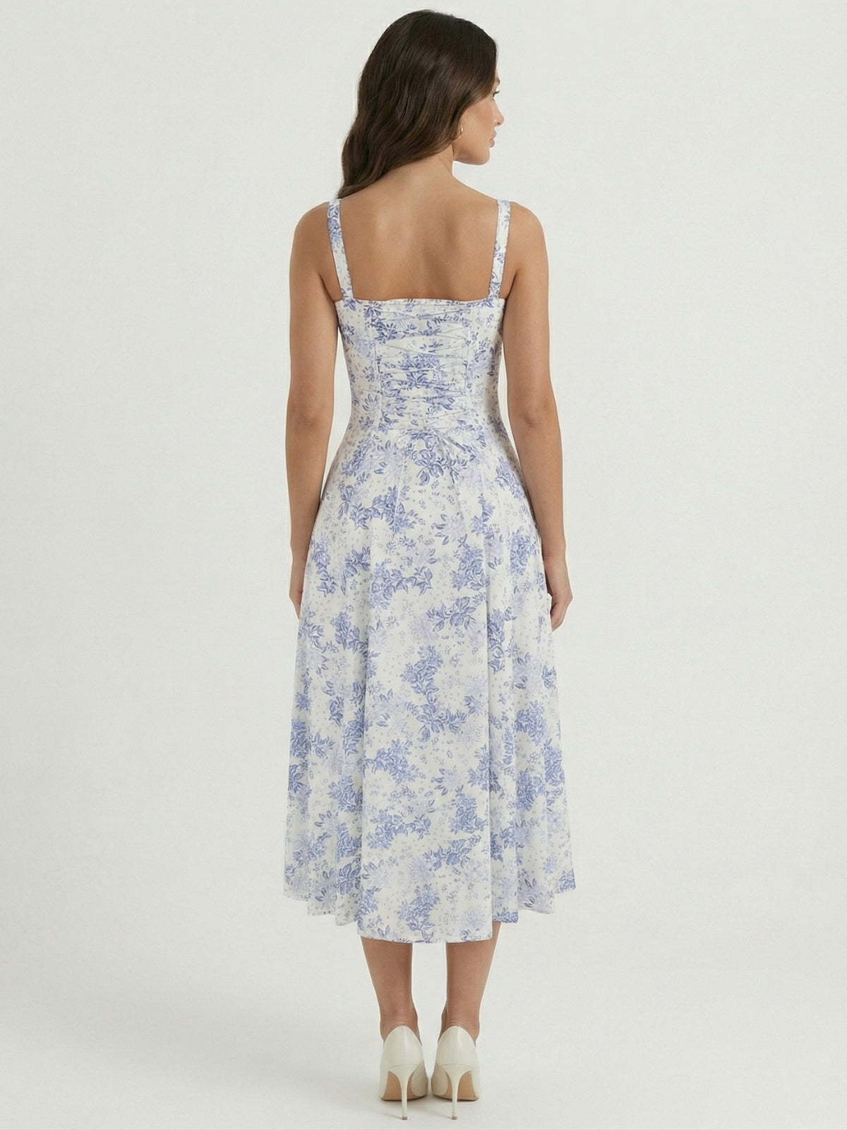 Floral Sweetheart Tie Front High Split Midi Dress 4