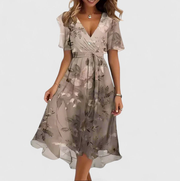 Floral Deep V-Neck Short Sleeve Wrap Midi Dress 8