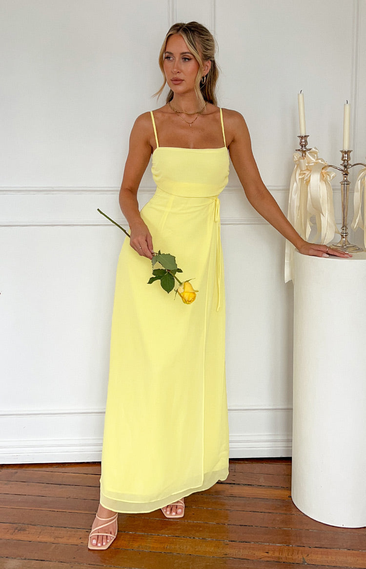 Chiffon Straight Neck Cami Side Tie Wrap Maxi Dress