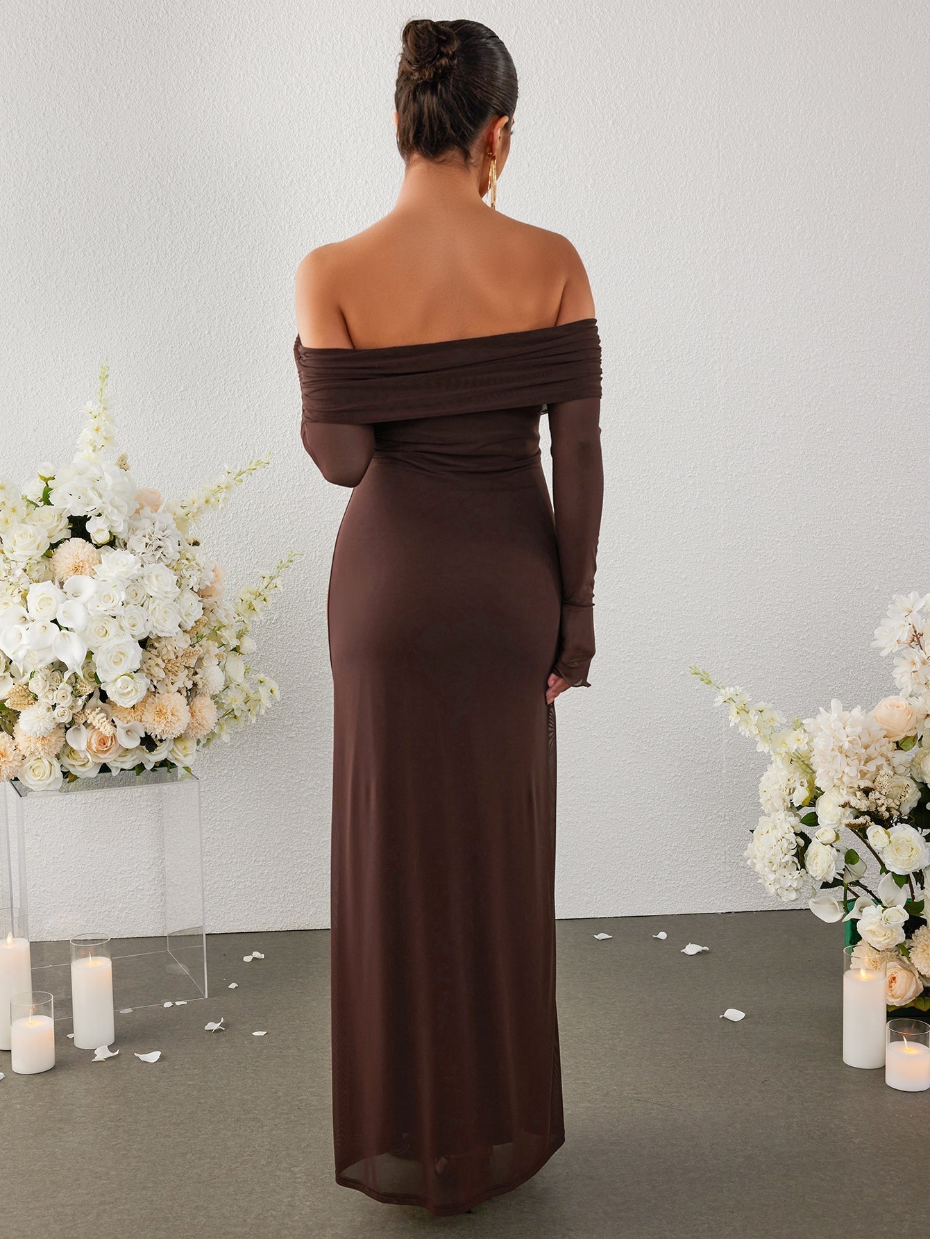 Flounce Sleeve Off Shoulder Mesh Bodycon Dress 29