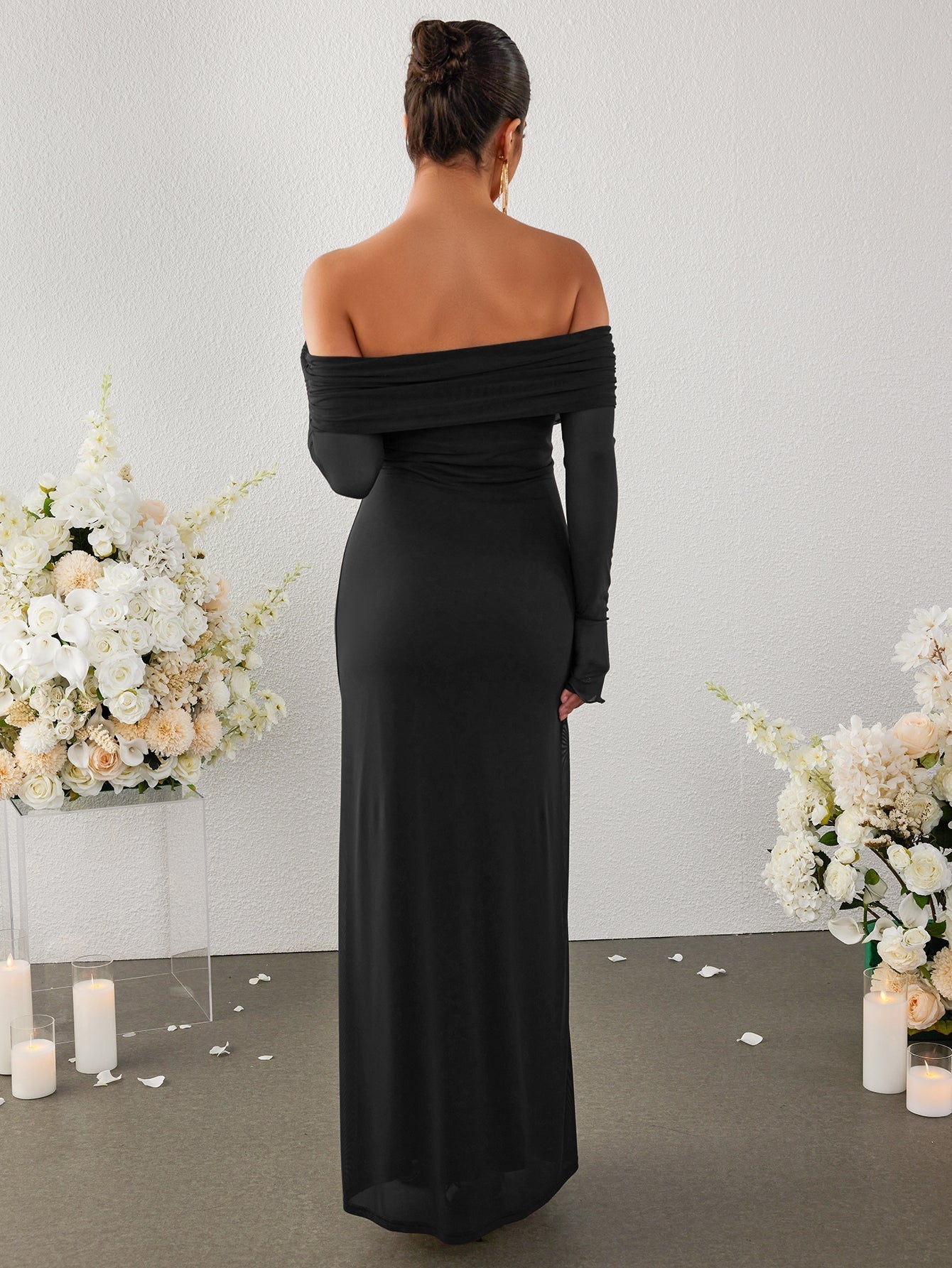 Flounce Sleeve Off Shoulder Mesh Bodycon Dress - View 12
