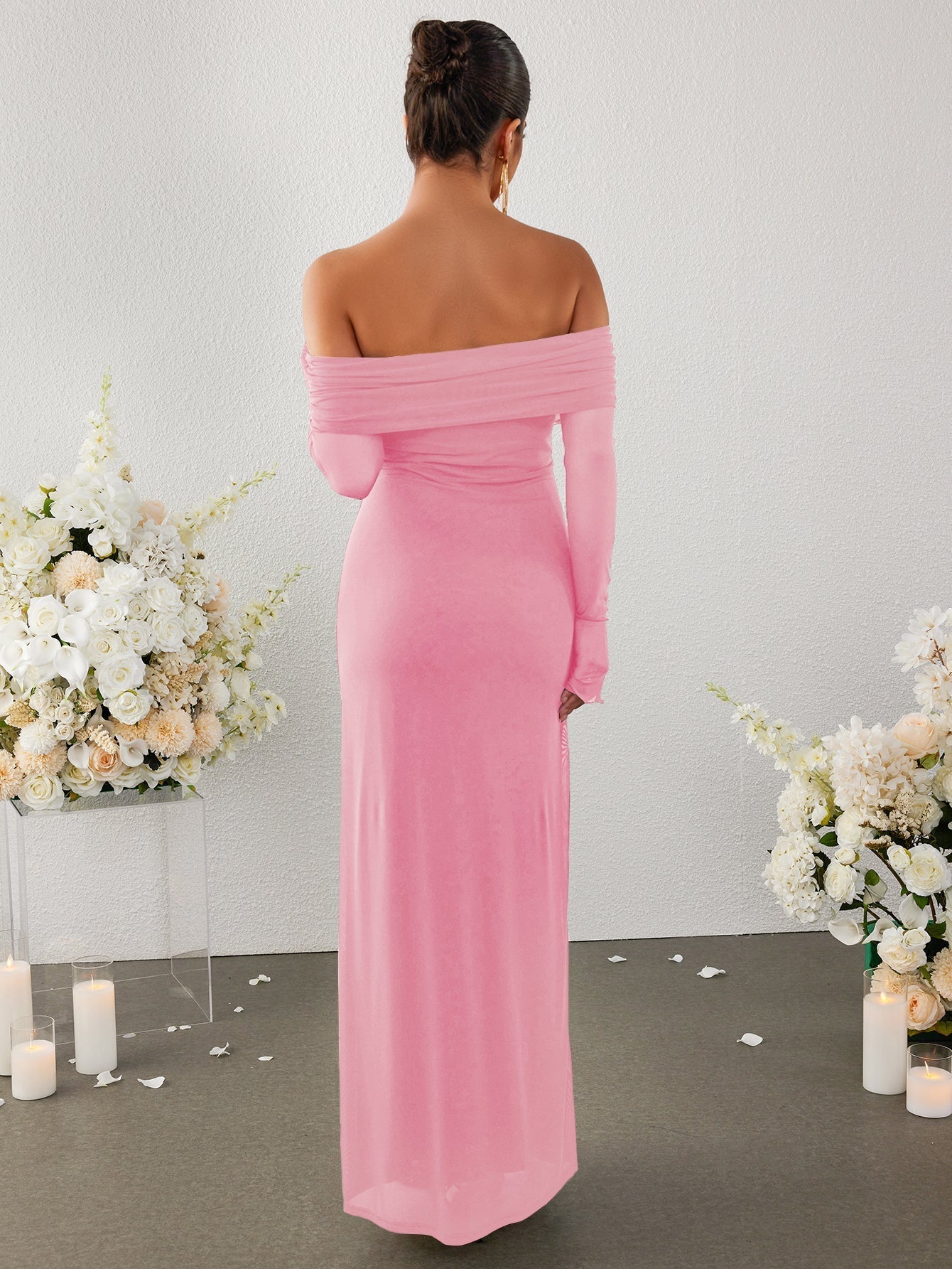 Flounce Sleeve Off Shoulder Mesh Bodycon Dress - View 6