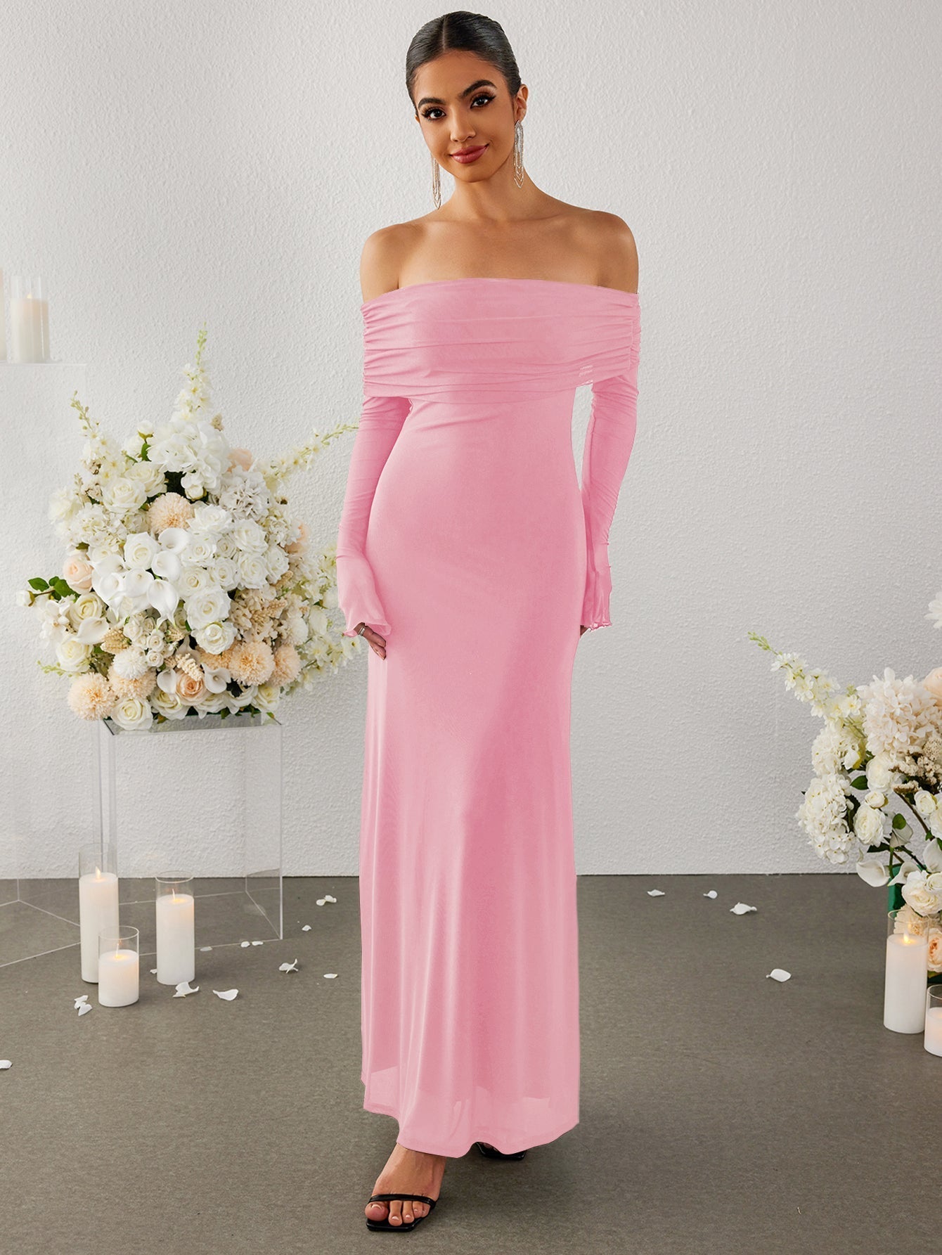 Flounce Sleeve Off Shoulder Mesh Bodycon Dress - View 9