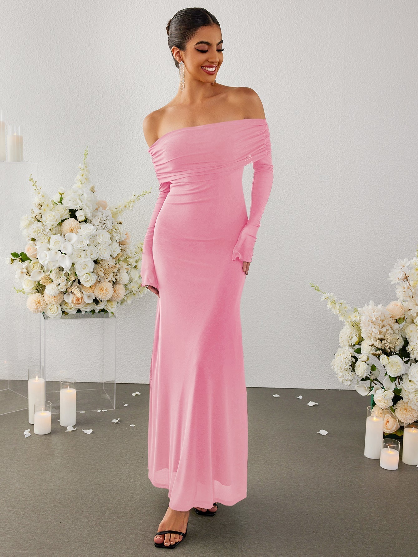 Flounce Sleeve Off Shoulder Mesh Bodycon Dress - View 5
