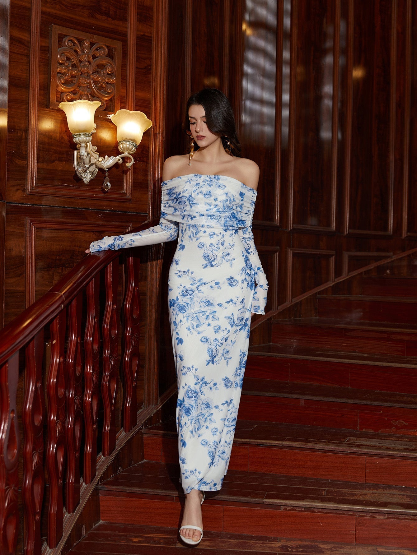 Flounce Sleeve Off Shoulder Mesh Bodycon Dress - View 21