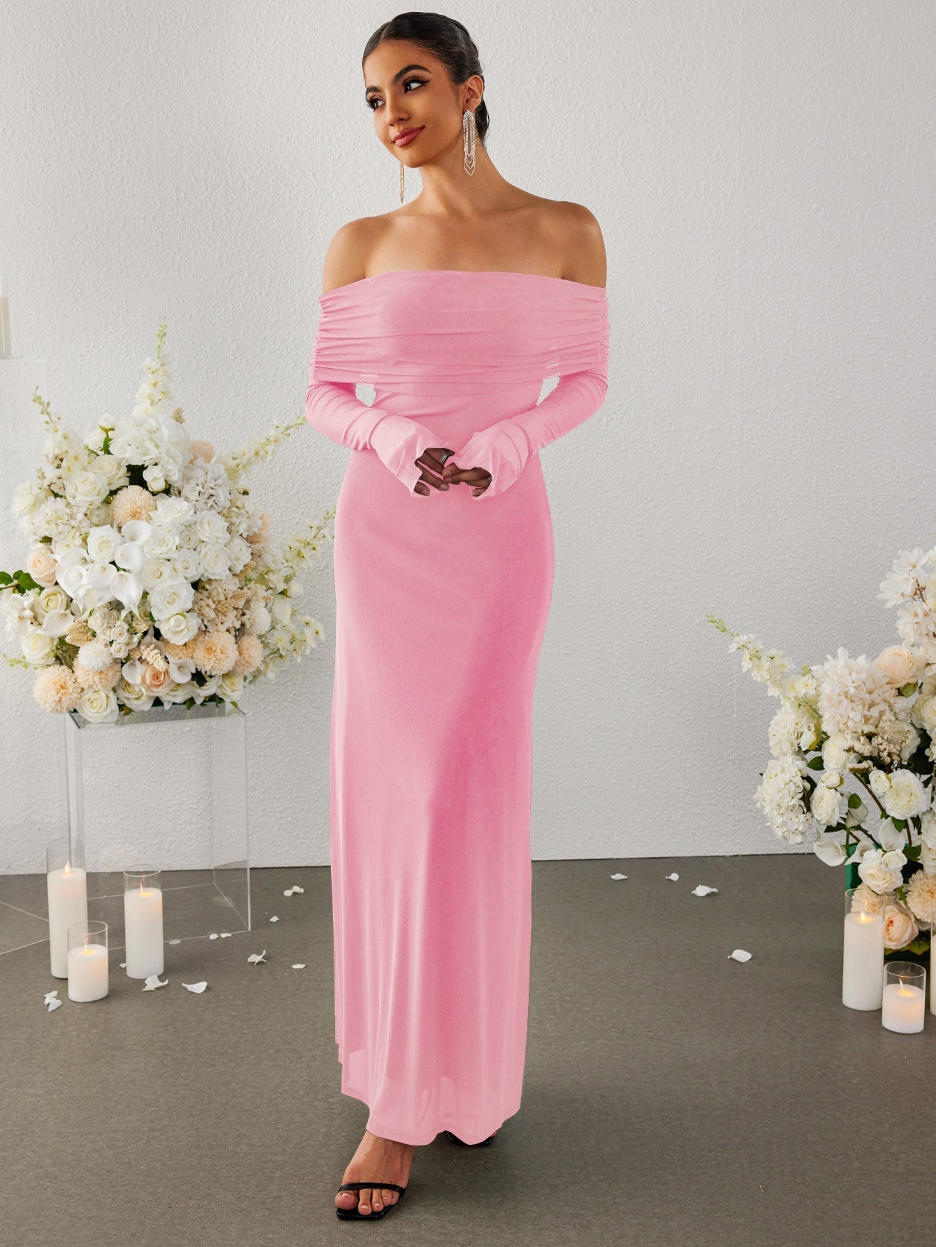 Flounce Sleeve Off Shoulder Mesh Bodycon Dress - View 8