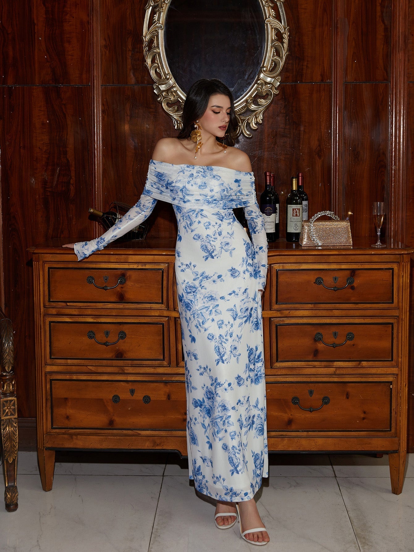 Flounce Sleeve Off Shoulder Mesh Bodycon Dress - View 20