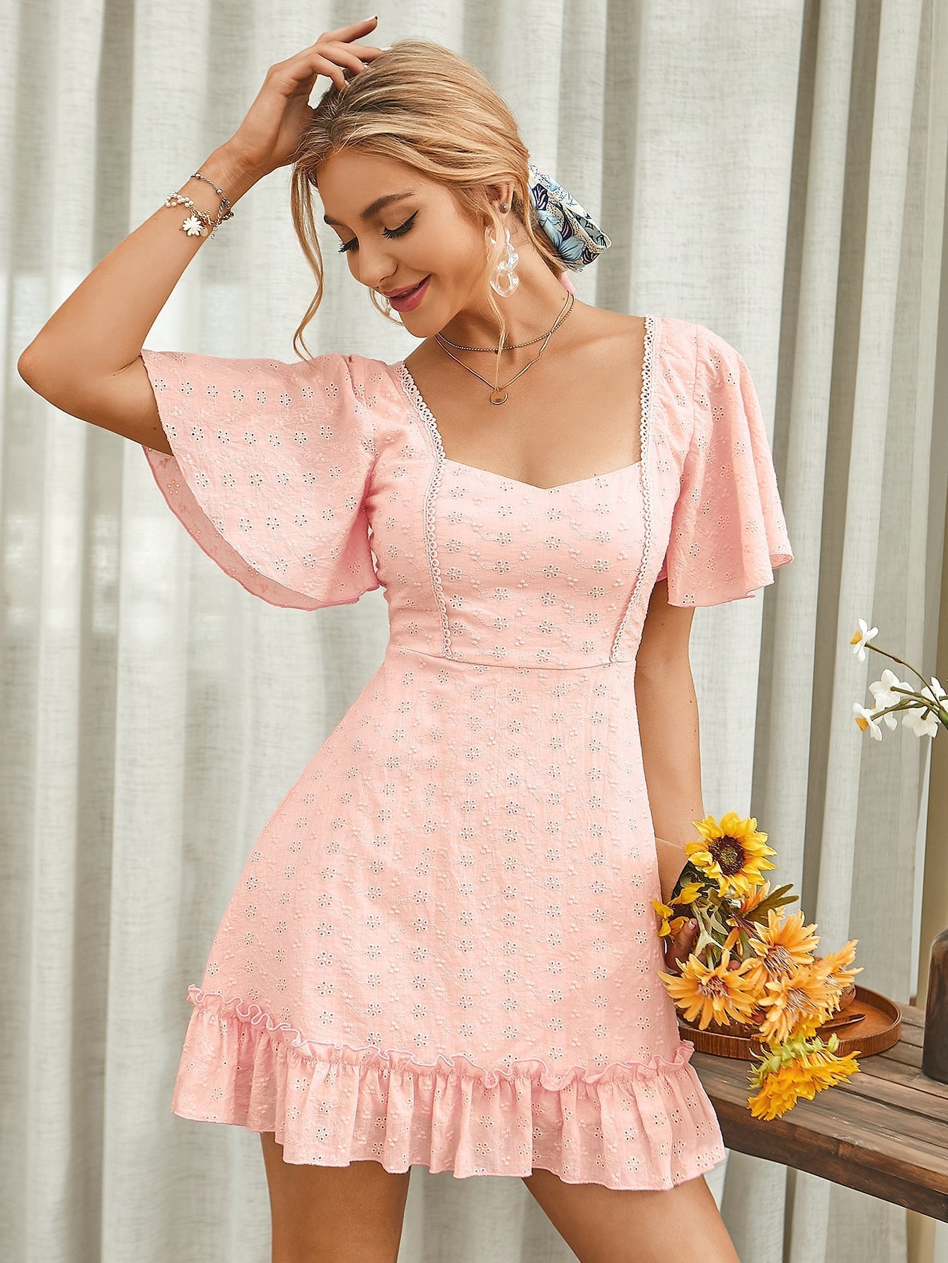 Flutter Sleeve Ruffle Hem Schiffy cute girlish Dress