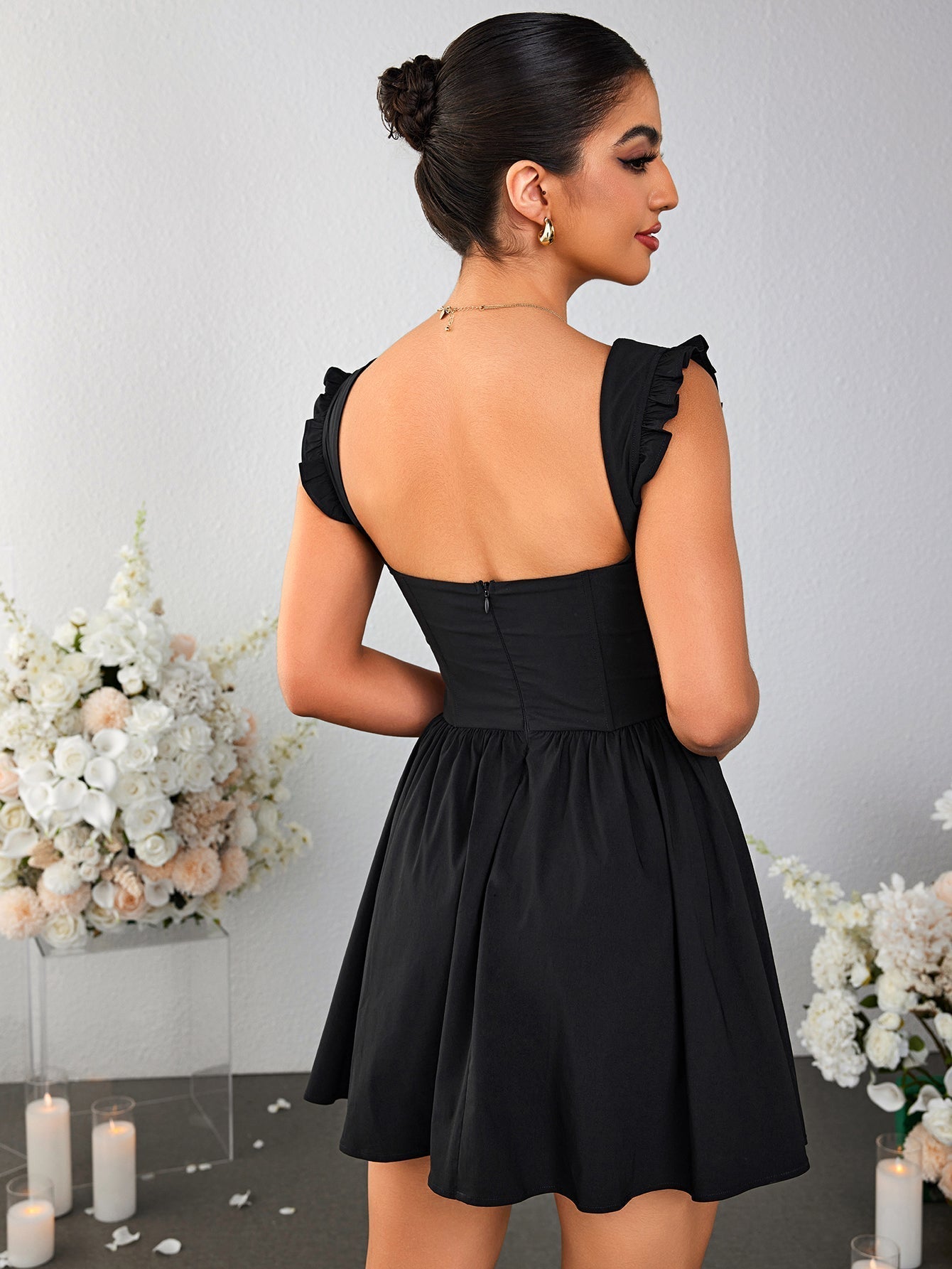 Fly Sleeve Lace Trim Tie Front Mini Dress - View 2