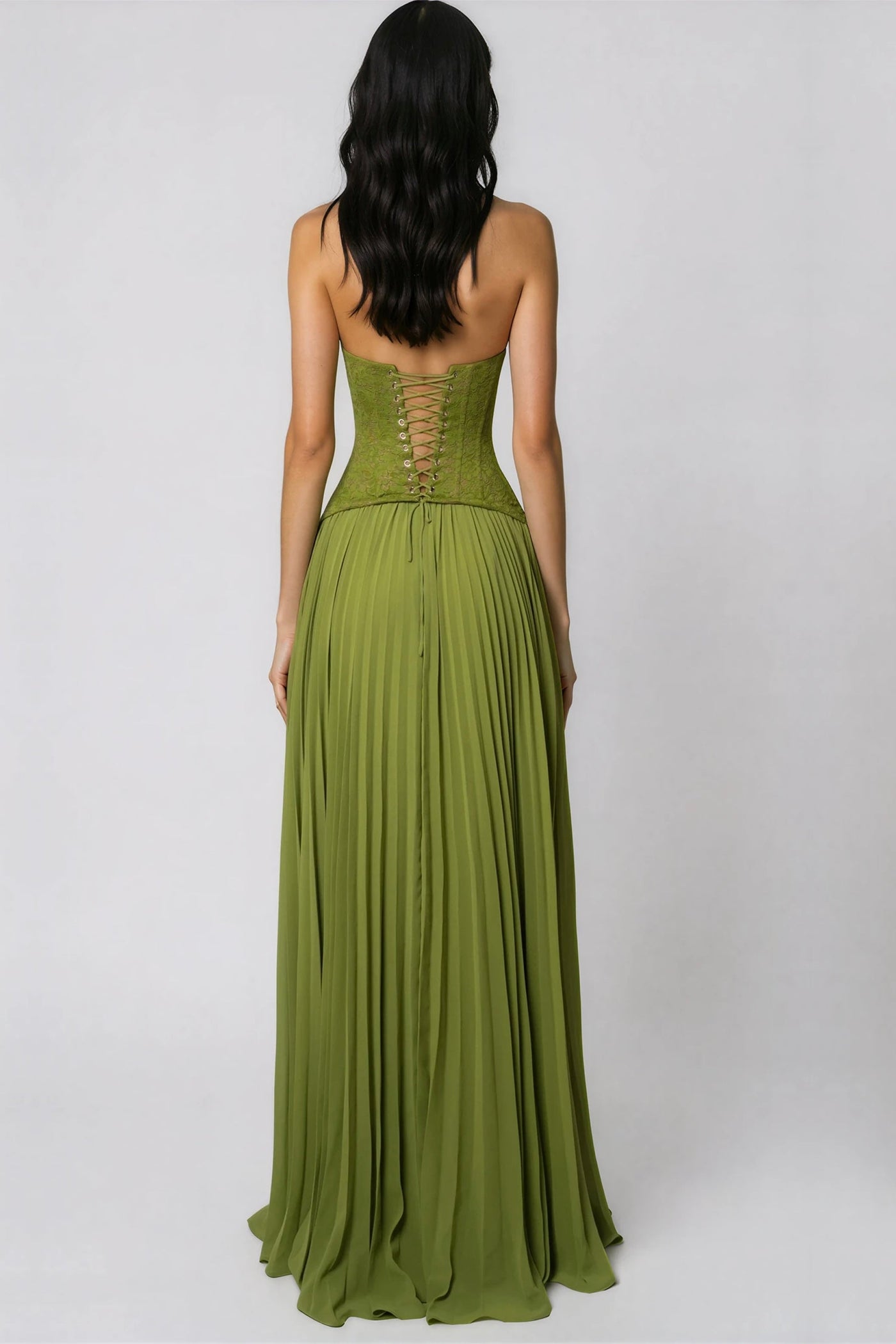 Halter Neck Deep V-Neck Lace Corset Maxi Dress 3