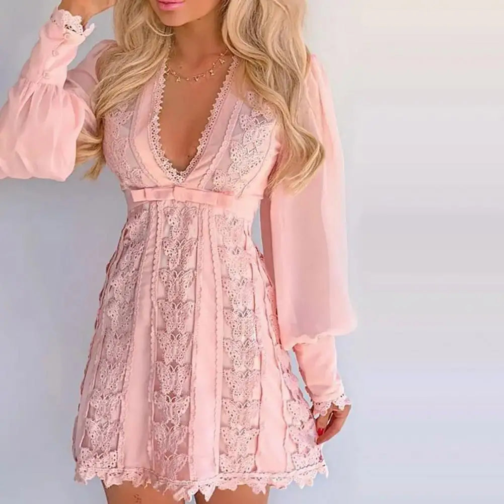 Guadalupe Boutique Vibrant Lace Dress with Lantern Sleeves Collection