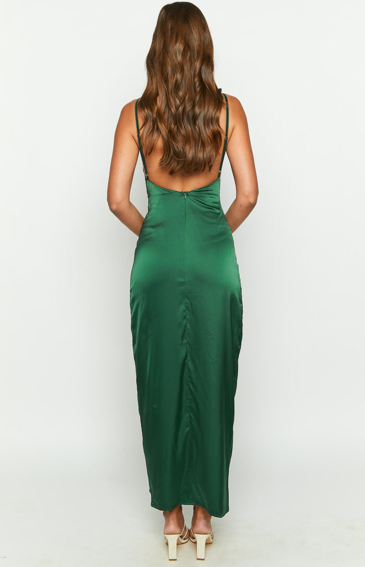 Satin V-Neck Spaghetti Strap High Split Formal Maxi Dress 5