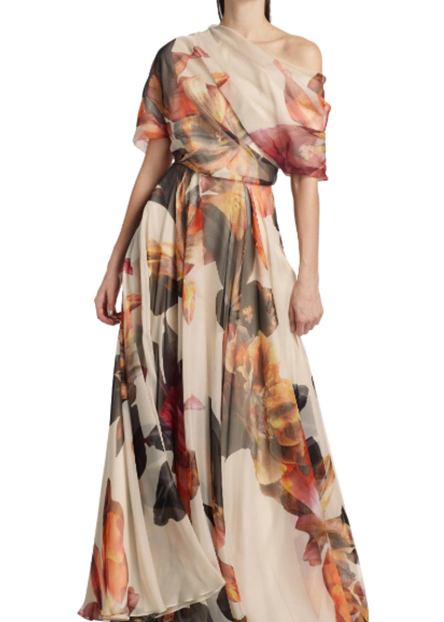 French Asymmetrical Print Chiffon Maxi Dresses Summer - View 2