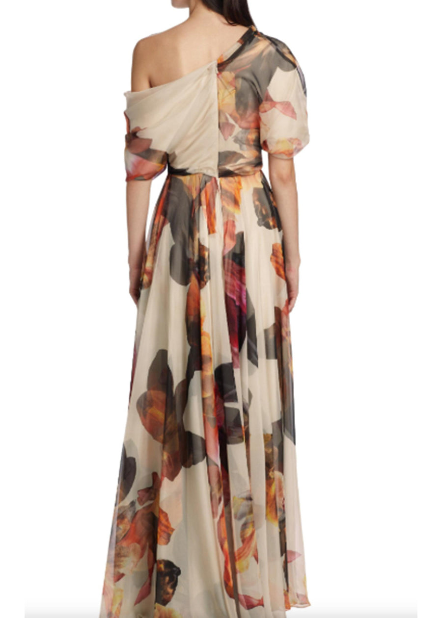 French Asymmetrical Print Chiffon Maxi Dresses Summer - View 3