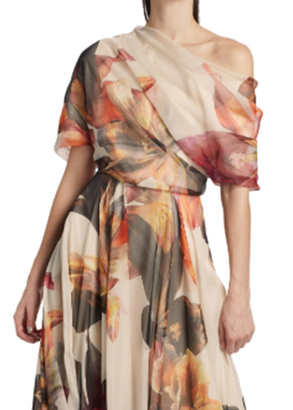 French Asymmetrical Print Chiffon Maxi Dresses Summer - View 4