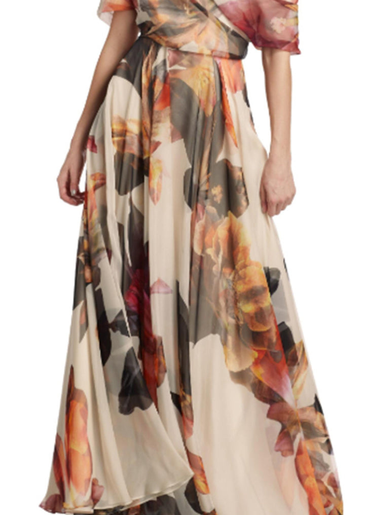 French Asymmetrical Print Chiffon Maxi Dresses Summer - View 5