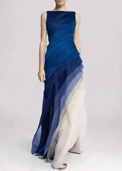 French Black High Waist Patchwork Tulle Maxi Dresses Summer - View 2