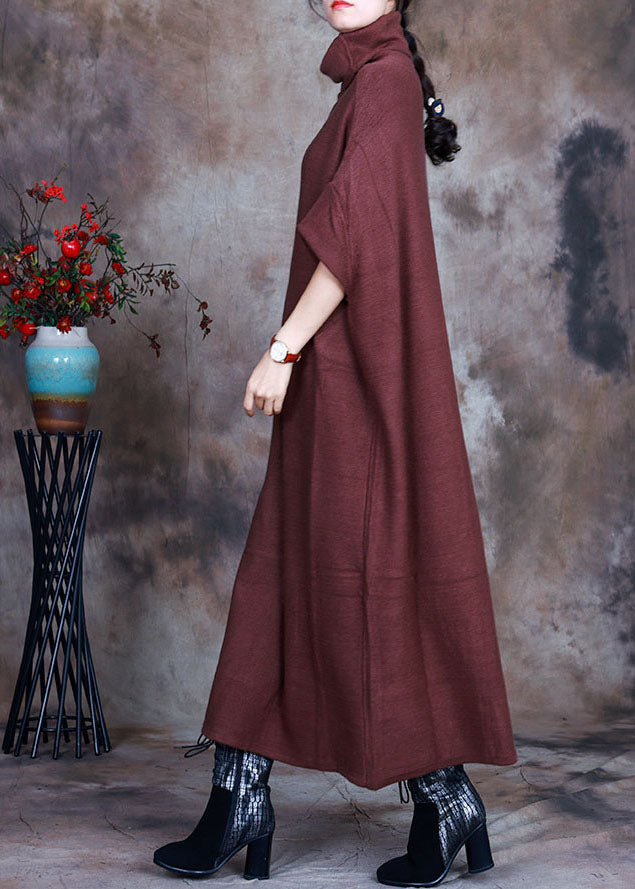 French Coffee Turtle Neck Knit Dresses Spring