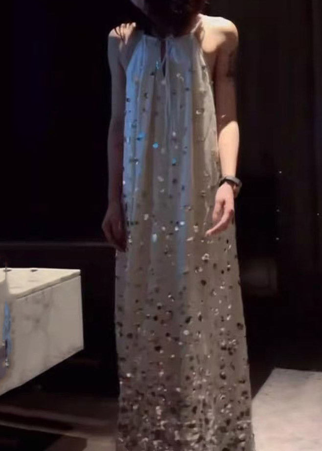 Sequin Halter Neck Keyhole Oversized Flowy Maxi Dress