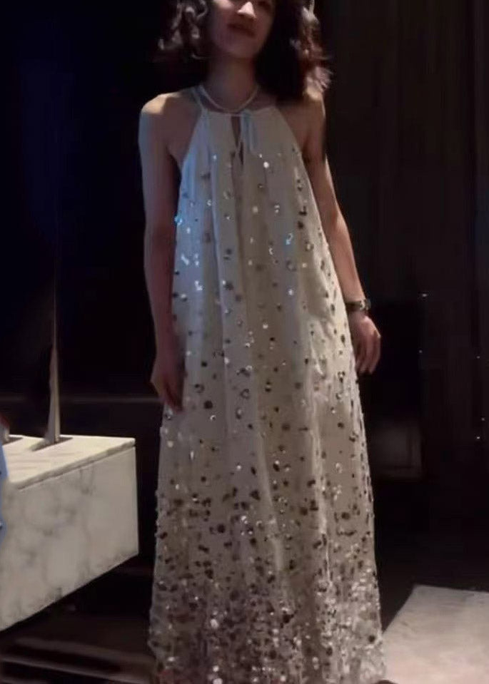 Sequin Halter Neck Keyhole Oversized Flowy Maxi Dress