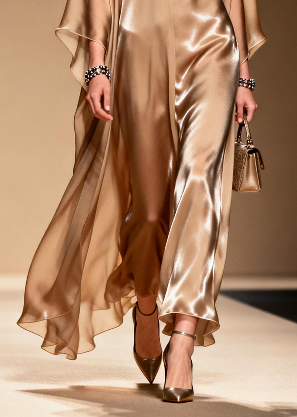French Khaki V Neck Bow Chiffon Maxi Dress Summer 4