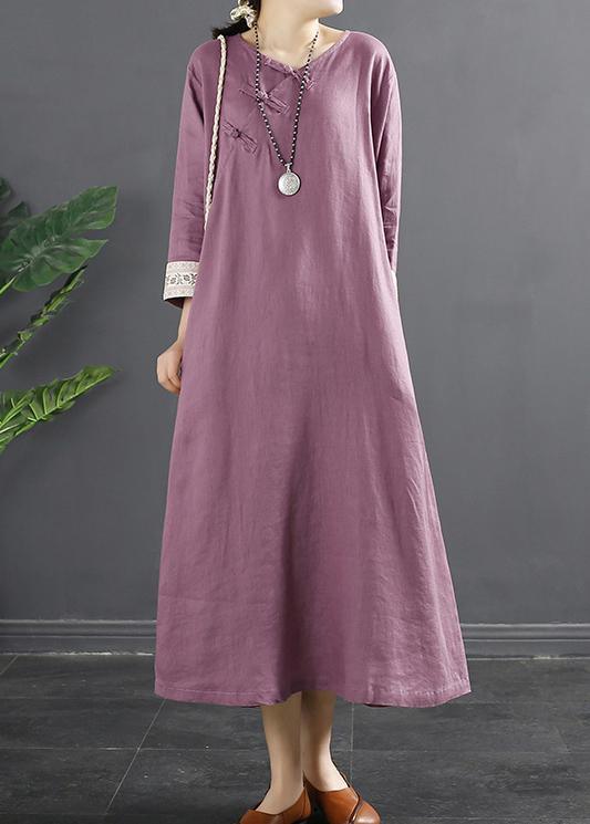French Purple Clothes Embroidery Long Spring Dresses