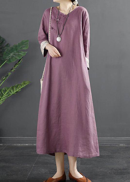 French Purple Clothes Embroidery Long Spring Dresses