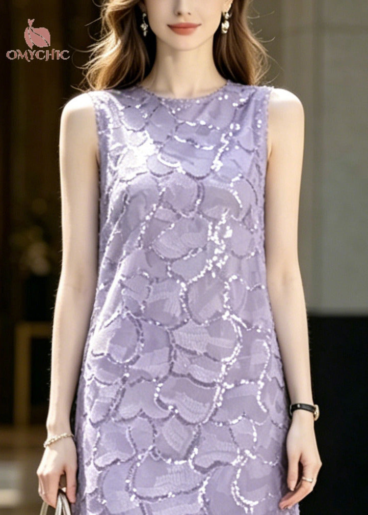 Sequin Tulle Crew Neck Sleeveless Maxi Dress