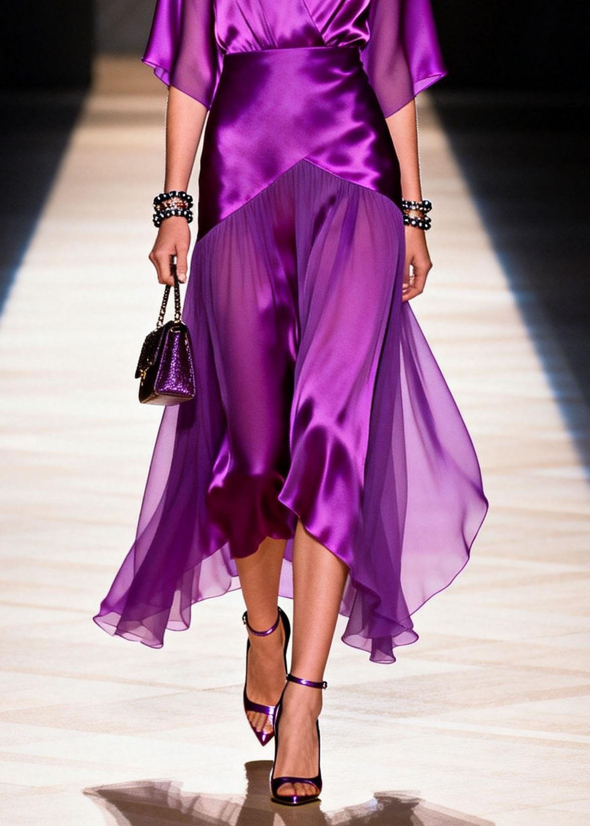Satin Wrap Deep V-Neck Flutter Sleeve Handkerchief Hem Asymmetric Midi Dress