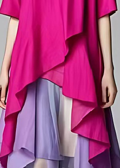 V-Neck Short Sleeve Tiered Tulle Handkerchief Hem Maxi Dress