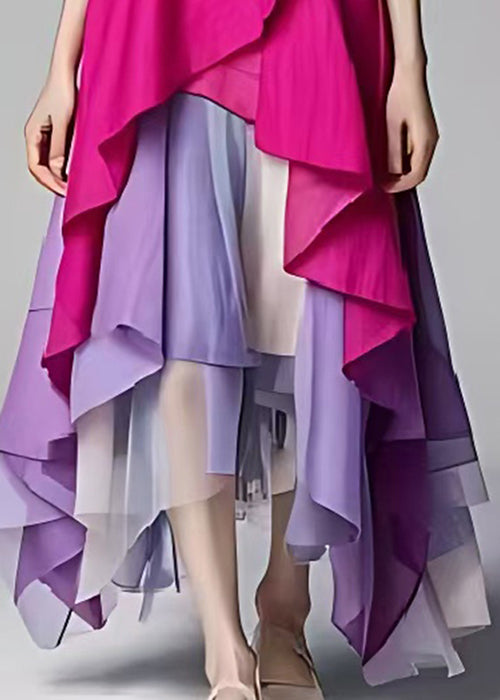 V-Neck Short Sleeve Tiered Tulle Handkerchief Hem Maxi Dress