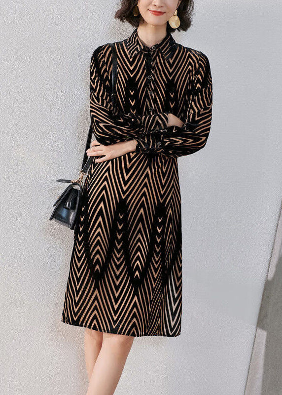 Geometric Chevron Burnout Velvet Long Sleeve Shirt Dress